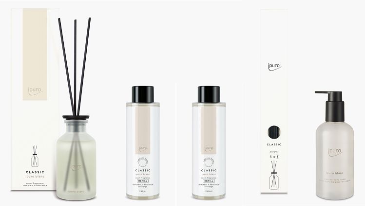 Ipuro Blanc 5-teiliges Set – Classic – Raumduft 240 ml + 2x Nachfüller + Sticks + Handseife