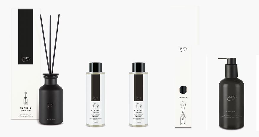 Ipuro Noir 5-teiliges Set - Classic - Raumduft 240 ml + 2x Nachfüller + Sticks + Handseife